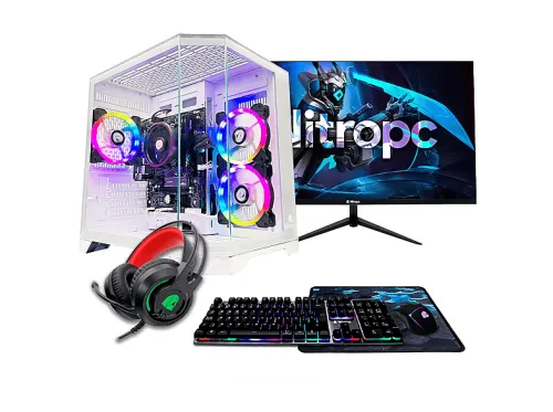 Pack PC gaming | NITROPC Pack Avanzado, AMD Ryzen 5 3400G (4 núcleos, 8 hilos | 3,70 GHz hasta 4,2 GHz), Monitor 24" 120Hz IPS, 16 GB RAM, 1 TB SSD, Radeon™ RX Vega 11, Windows 11 Pro, Monitor 24 " Full-HD, Blanco