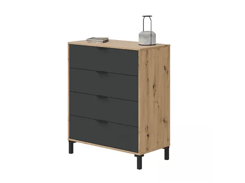 Cómoda | DUEHOME Enzo, , 77,5 cm x 94 cm x 40 cm, Gris Antracita - Roble Nodi