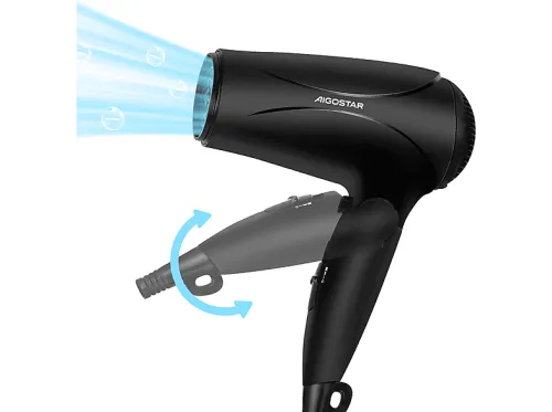 Secador | AIGOSTAR Lena, 2400 W, 2 niveles temperatura, Negro
