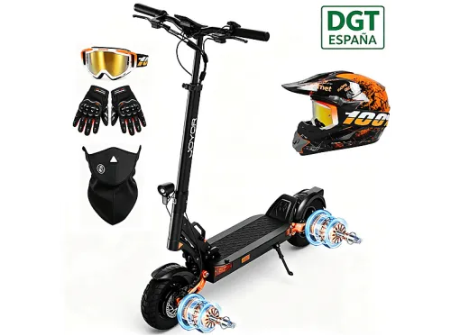 Patinete eléctrico | JOYOR T-PRO DGT + casco naranja uno - Negro, Pot. máx. 1600 W, Carga máx. 120 kg, 1248 Wh, negro