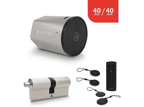 Cerradura inteligente | Kit cerradura conectada Extel Lock + cilindro 40/40 mm + teclado inalámbrico + 2 llaves EXTEL, Negro