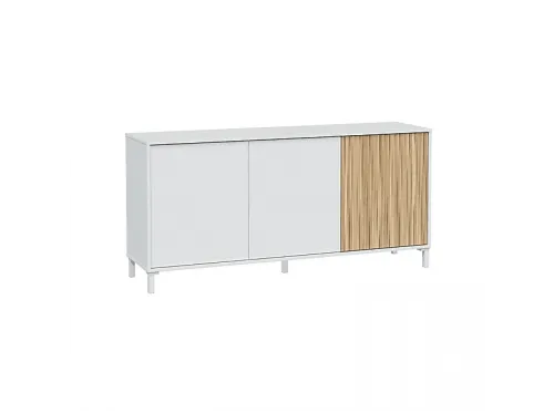 Cómoda | DUEHOME Aparador Ethna, , 154 cm x 74 cm x 40 cm, Blanco Artik (Blanco Mate) - Natur