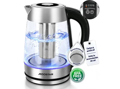 Hervidor de agua | AIGOSTAR Max, 2200 W, 1.7 l, Negro