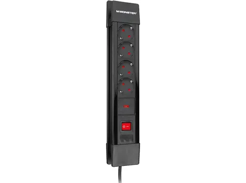 Regleta | 4 AC, doble protección contra rayos y sobretensiones, protección de 600 julios MONSTER, negro
