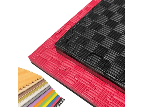 Esterilla de ejercicios | JOWY ORIGINALS Tatami puzzle 1x1m 4 cm, Modelo 5 líneas Rojo/Negro, Negro