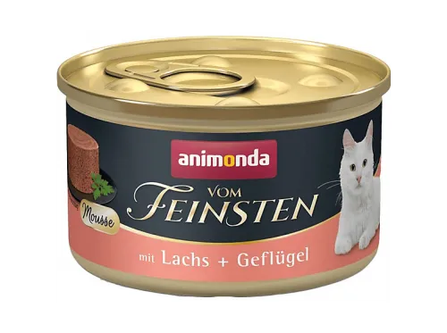 Comida húmeda para gatos | ANIMONDA Vom Feinsten Mousse Salmón y Aves de Corral 85g, 85 g, para Gato