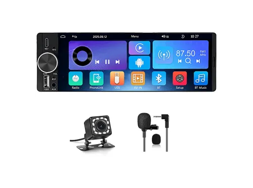 Autorradio | 1 DIN Universal con Carplay Android Auto FM 6.36" SMORGR, 6,36 "", 2*USB, Black