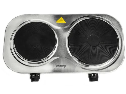 Hornillo | CR6511, Hornillo Eléctrico Doble, Zona Cocinado 18,5 - 15.5 cm, 2 Termostatos Regulación Continua CAMRY, Plata