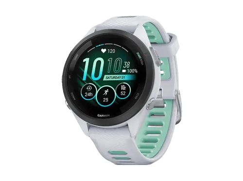 Reloj deportivo | Garmin Forerunner 265S, Blanco/Verde, 18mm, Pantalla Táctil AMOLED 1.1", 15 días Autonomía, Morning Report, 8GB