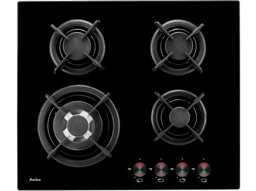 Placa de gas | AMICA 1106132, 4 zonas, 60 cm, Negro