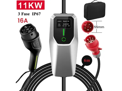 Cargadores vehículos eléctricos | SMORGR 11Kw 16A 6m Tipo 2, 11 kW, plateado
