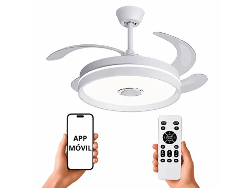 Ventilador de techo con luz LED | NARVI CANNES RGB, 90 V, 6 velocidades, Aspas retráctiles, Blanco