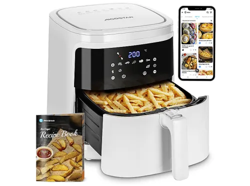 Freidora sin aceite | AIGOSTAR white cube, 1900 W, 7 l, Blanco