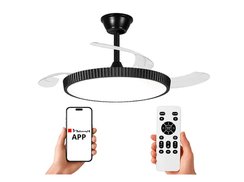 Ventilador de techo con luz LED | NARVI MANHATTAN BK, 90 V, 6 velocidades, Aspas retráctiles, Negro
