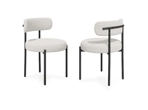 Silla de comedor | HAWTHYHOME Silla tapizada Bouclé de tela Teddy con estructura metálica, hasta 136 kg, Blanco, Set de 2