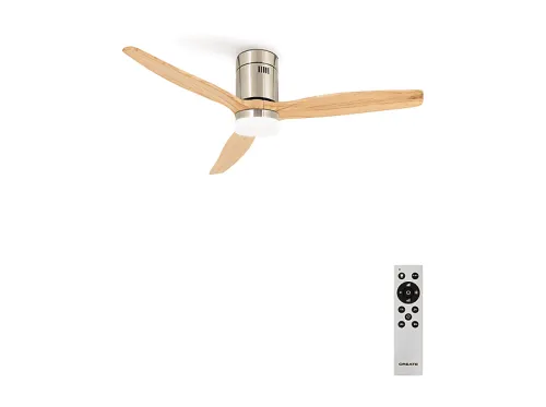 Ventilador de techo | CREATE WIND CALM, 40 W, 6 velocidades, Níquel / Efecto madera clara