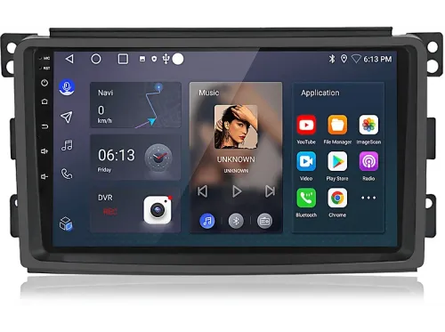 Autorradio | 2 DIN para Smart Fortwo 451 (2005 - 2015) CARPLAY Android Auto 64GB JUNSUN, 9 "", 2*USB, black