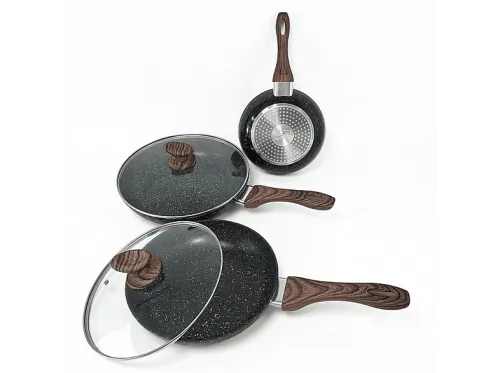 Set de sartenes | TRÉBOL ADVANCE Induccion Antiadherentes Revestimiento Granito de 20-24-28 cm Libre de PFOA con tapa, Otros Recubrimientos