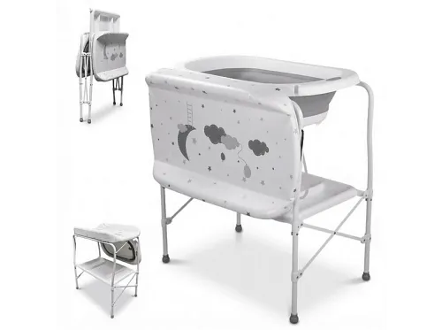 Bañera para bebés | 5 en 1 Plegable con Soporte, Cambiador, Bandejas, Desagüe (Gris Standard) BATHBY, Gris