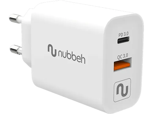 Cargador de móvil | NUBBEH Bhoot Cargador 43W USB + Tipo C Carga Rapida QC3.0 + PD, Blanco
