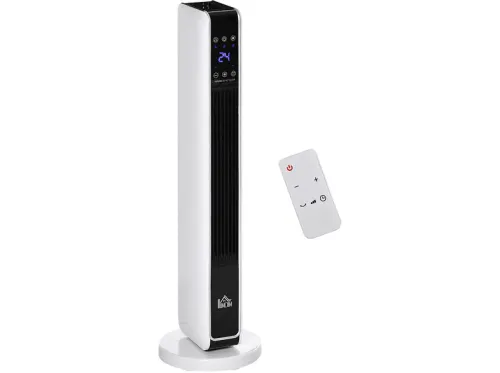 Radiador | HOMCOM pantalla LED, temporizador, mando a distancia, 65º, 2000,00 W, ajustable niveles de calor, Blanco