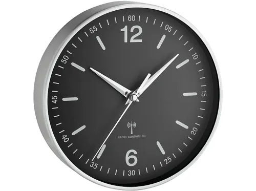 Reloj de pared | analógico radiocontrolado TFA, Aluminio, Negro