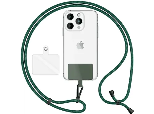 Cadena de Móviles | NALIA "HoldMe Air" Cordón 160cm con Mosquetón Negro Mate, Compatible con Universal Smartphone, Verde Oscuro