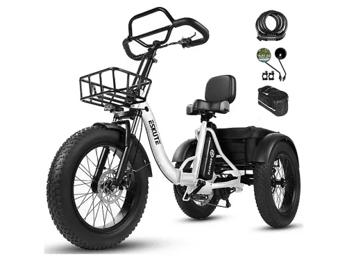 Bicicleta plegable | ESKUTE T302 Pro+(Bolsa para teléfono + espejo retrovisor + cerradura de combinación), Bicicleta eléctrica, 250W, Blanco