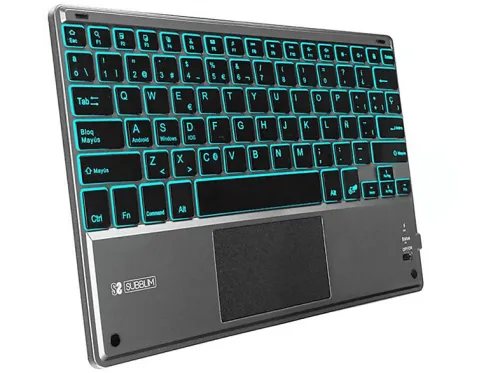 Teclado Bluetooth | SUBBLIM Retroiluminado Touchpad Smart, Bluetooth, Teclas iluminadas, Gris, Negro