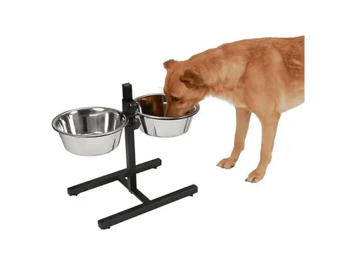 Comedero para mascotas | KERBL Comedero elevado con cuencos, para Perro, 1800 ml, Cuencos pulidos, soporte negro mate