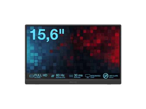 Monitor portátil | PEAQ PMO P150-FFK, 15.6" Full-HD, 60 Hz, 30 ms, IPS, LCD, G-sync Compatible, Altavoces integrados, Negro