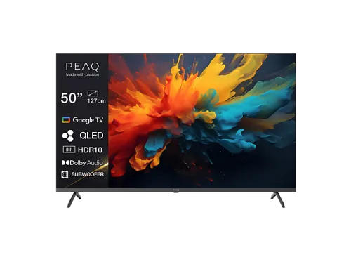 TV QLED 50" | PEAQ PTV 50GQU-5026C, QLED 4K, Smart/Google TV, DVB-T2, HDR10, Dolby Audio, Triple Tuner, Negro