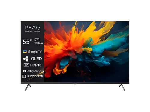 TV QLED 55" | PEAQ PTV 55GQU-5026C, QLED 4K, Smart/Google TV, DVB-T2, HDR10, Dolby Audio, Triple Tuner, Negro
