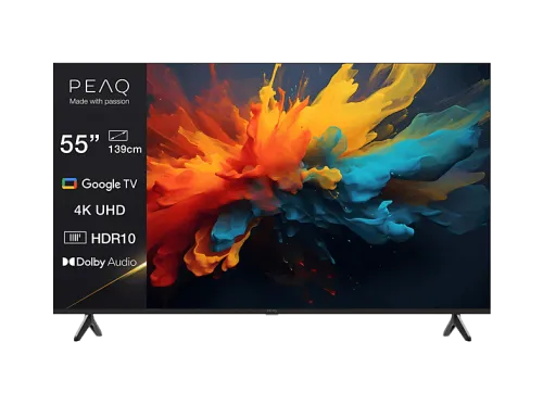 TV LED 55" | PEAQ PTV 55GU-5025T, UHD 4K, Google TV, Smart TV, DVB-T2 (H.265), HDR10, Dolby Audio, Negro