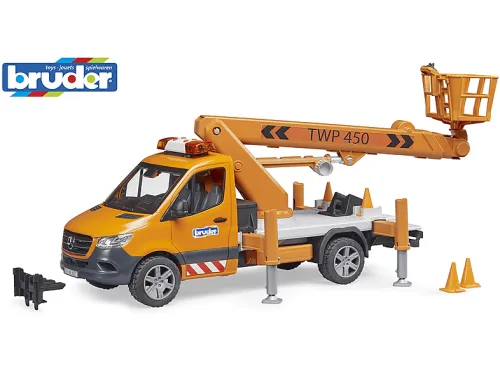 Coche de juguete | BRUDER 02679 MB SPRINTER PLATAFORMA DE TRABAJO CON LUZ Y SONIDO