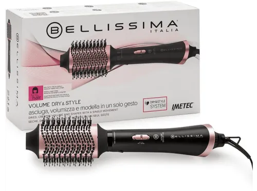 Cepillo de aire caliente | Volume Dry &amp; Style 1000W | Revestimiento Cerámico BELLISSIMA, Negro y rosa