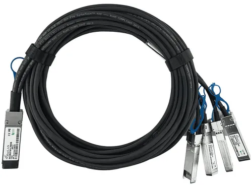 Cable de fibra óptica | BLUEOPTICS DAC-QSFP-4SFP-10G-5M-BL, Negro, Plata