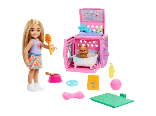 Muñeca | BARBIE Barbie Familia y Amigos Chelsea y su Perro, 78 mm, 3 año(s), Tela, Plástico