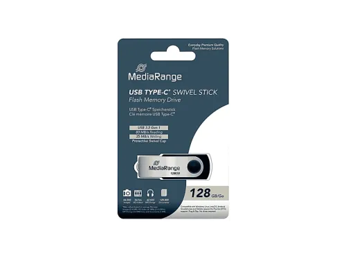 Memoria USB 128 GB | MR1954 MEDIARANGE, Negro, Plata