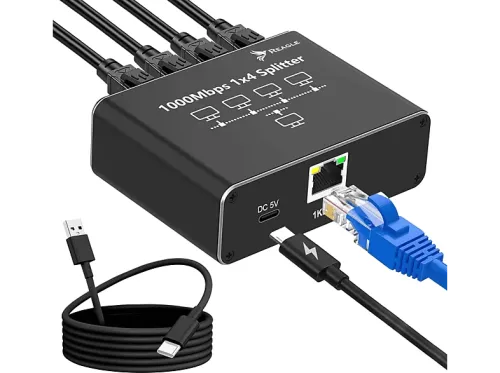 Switch | Splitter LAN Ethernet RJ45 4xRJ45 1000M 1GB REAGLE, Negro