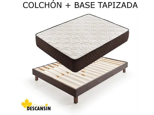 Pack Colchón + Base Tapizada 180x200 cm | DESCANSIN Visco-soft gel y tapizado Premium Gris, 180 cm x 200 cm, Espumación alta densidad, Gris